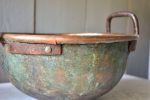 Rustic round French copper bowl with handles For Discount