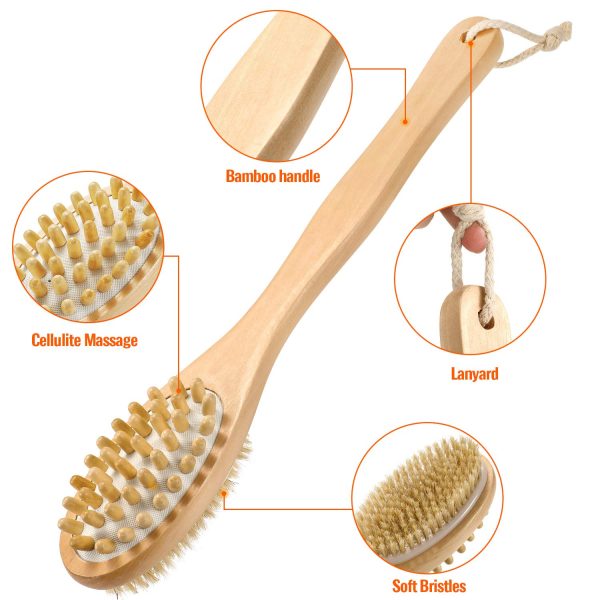 KWEL Wooden Double-sided Bath Brush With Massager and Long Handle With combo Wooden Bath Brush Oval (Pack of 1) Fashion