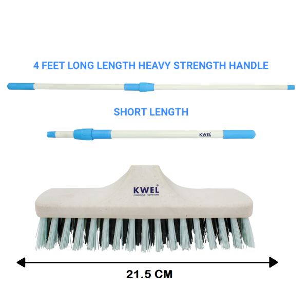 KWEL Cleaning Heavy Duty Hardy Brush with Telescopic Rod (Pack of 1) White Online Sale