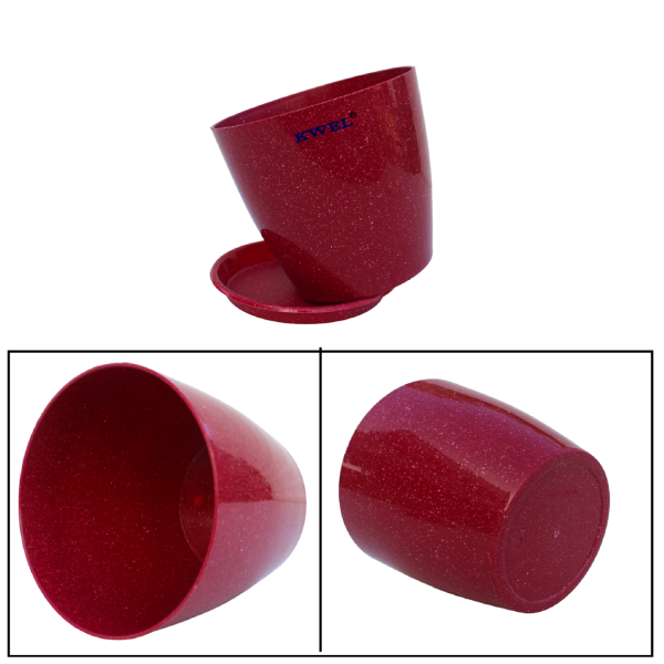 KWEL Divinity Pot 8inch with Bottom Tray For Home, Garden, Office, Maroon. Discount