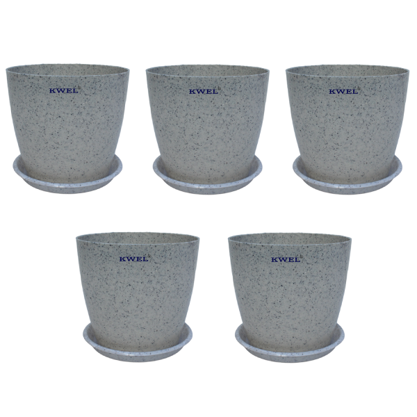 KWEL Divinity Pot 8inch with Bottom Tray For Home, Garden, Office, Stone White. For Sale