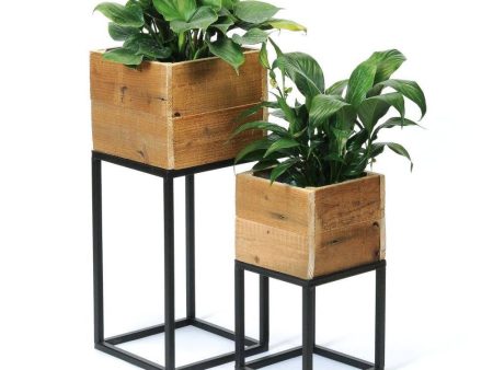 WOOD AND METAL  SQUARE PLANTERS Cheap