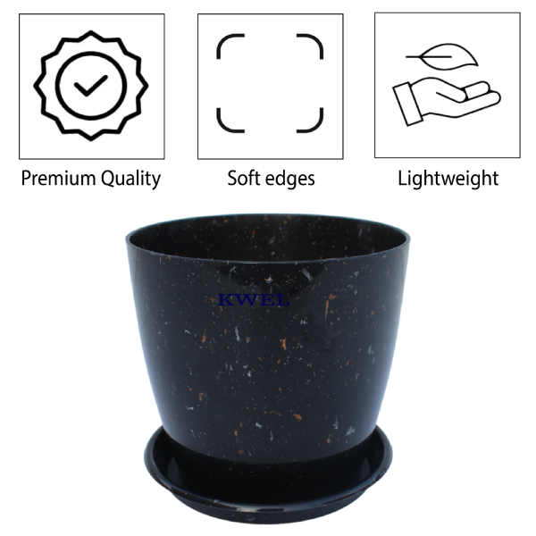 KWEL Divinity Pot 8inch with Bottom Tray For Home, Garden, Office, Stone Black. Discount