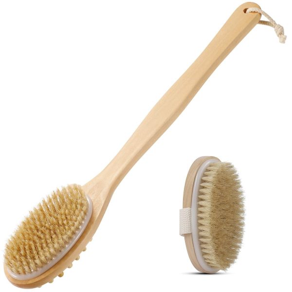 KWEL Wooden Double-sided Bath Brush With Massager and Long Handle With combo Wooden Bath Brush Oval (Pack of 1) Fashion