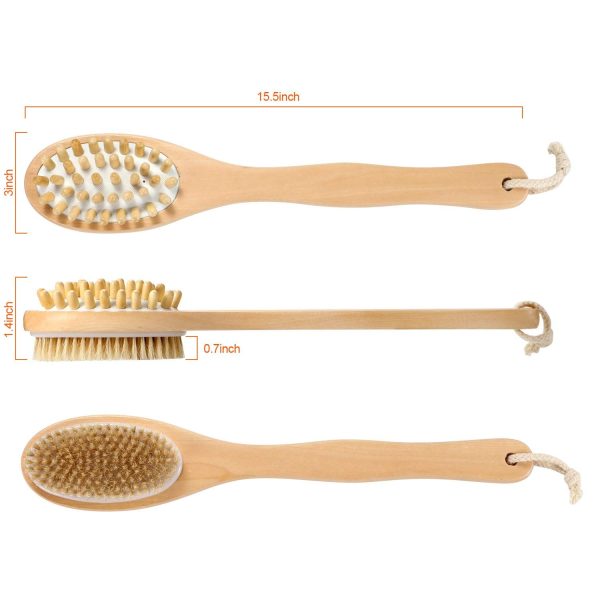 KWEL Wooden Double-sided Bath Brush With Massager and Long Handle With combo Wooden Bath Brush Round (Pack of 1) Supply