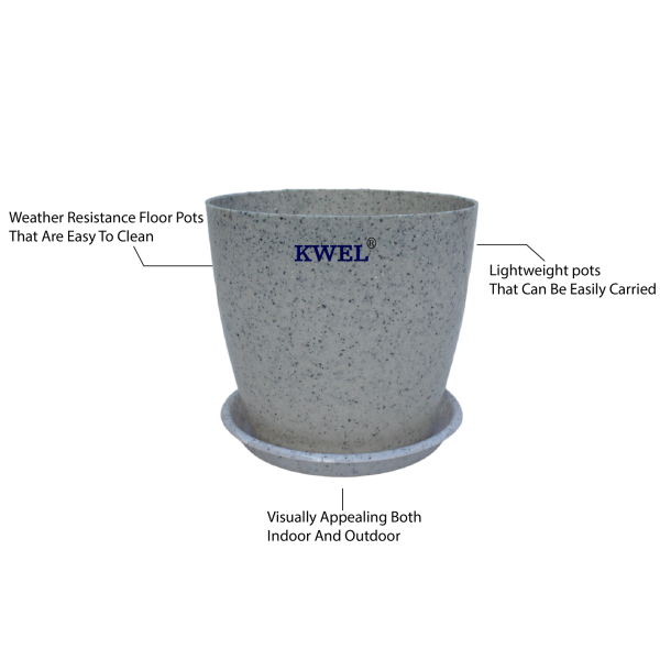 KWEL Divinity Pot 8inch with Bottom Tray For Home, Garden, Office, Stone White. For Sale