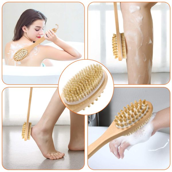 KWEL Wooden Double-sided Bath Brush With Massager and Long Handle With combo Wooden Bath Brush Round (Pack of 1) Supply