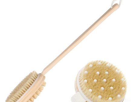 KWEL Wooden Double-sided Bath Brush With Massager and Detachable Long Handle With combo Wooden Bath Brush Round With massager (Pack of 1) Hot on Sale