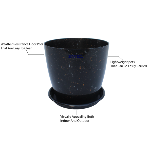 KWEL Divinity Pot 8inch with Bottom Tray For Home, Garden, Office, Stone Black. Discount