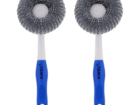 KWEL Long Handle Stainless Steel Wire Grill Brush with Hanging Hole (Blue) Pack of 2 Online now