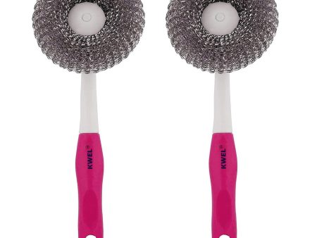 KWEL Long Handle Stainless Steel Wire Grill Brush with Hanging Hole (Pink) Pack of 2 on Sale